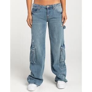 Gemma Rae Women's Low Rise Cargo Wide Leg Retro Utility Flap Pockets Distressed